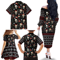 Skull Face Christmas Family Matching Off The Shoulder Long Sleeve Dress and Hawaiian Shirt Xmas Holiday Patterns - Wonder Print Shop