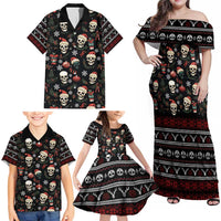 Skull Face Christmas Family Matching Off Shoulder Maxi Dress and Hawaiian Shirt Xmas Holiday Patterns - Wonder Print Shop