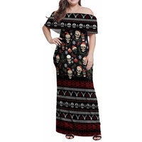 Skull Face Christmas Family Matching Off Shoulder Maxi Dress and Hawaiian Shirt Xmas Holiday Patterns - Wonder Print Shop