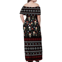 Skull Face Christmas Family Matching Off Shoulder Maxi Dress and Hawaiian Shirt Xmas Holiday Patterns - Wonder Print Shop