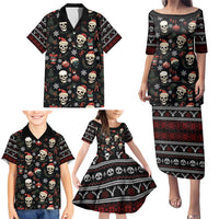 Skull Face Christmas Family Matching Puletasi and Hawaiian Shirt Xmas Holiday Patterns - Wonder Print Shop
