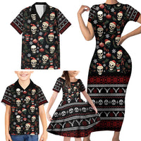 Skull Face Christmas Family Matching Short Sleeve Bodycon Dress and Hawaiian Shirt Xmas Holiday Patterns - Wonder Print Shop