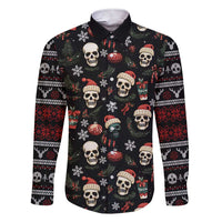 Skull Face Christmas Family Matching Short Sleeve Bodycon Dress and Hawaiian Shirt Xmas Holiday Patterns - Wonder Print Shop