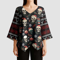 Skull Face Christmas Kimono Sleeve Blouse Xmas Holiday Patterns - Wonder Print Shop
