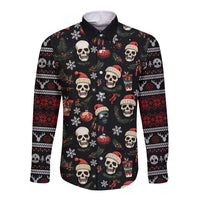 Skull Face Christmas Long Sleeve Button Shirt Xmas Holiday Patterns - Wonder Print Shop