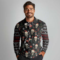Skull Face Christmas Long Sleeve Polo Shirt Xmas Holiday Patterns - Wonder Print Shop