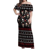 Skull Face Christmas Off Shoulder Maxi Dress Xmas Holiday Patterns - Wonder Print Shop