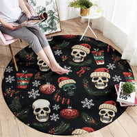 Skull Face Christmas Round Carpet Xmas Holiday Patterns - Wonder Print Shop
