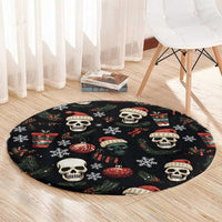Skull Face Christmas Round Carpet Xmas Holiday Patterns - Wonder Print Shop