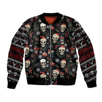 Skull Face Christmas Sleeve Zip Bomber Jacket Xmas Holiday Patterns - Wonder Print Shop