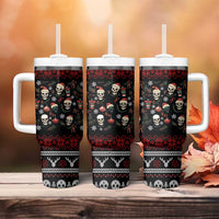 Skull Face Christmas Tumbler With Handle Xmas Holiday Patterns - Wonder Print Shop