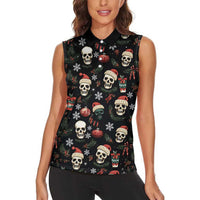 Skull Face Christmas Women Sleeveless Polo Shirt Xmas Holiday Patterns - Wonder Print Shop