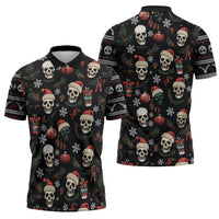 Skull Face Christmas Zipper Polo Shirt Xmas Holiday Patterns - Wonder Print Shop