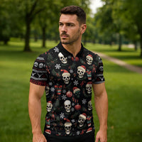 Skull Face Christmas Zipper Polo Shirt Xmas Holiday Patterns - Wonder Print Shop