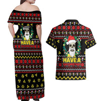 Skull Have A Rad Christmas Couples Matching Off Shoulder Maxi Dress and Hawaiian Shirt Xmas Holiday Patterns - Wonder Print Shop