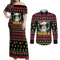 Skull Have A Rad Christmas Couples Matching Off Shoulder Maxi Dress and Long Sleeve Button Shirt Xmas Holiday Patterns - Wonder Print Shop