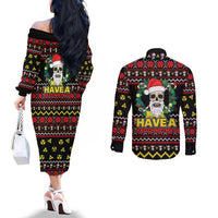 Skull Have A Rad Christmas Couples Matching Off The Shoulder Long Sleeve Dress and Long Sleeve Button Shirt Xmas Holiday Patterns - Wonder Print Shop
