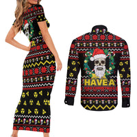Skull Have A Rad Christmas Couples Matching Short Sleeve Bodycon Dress and Long Sleeve Button Shirt Xmas Holiday Patterns - Wonder Print Shop