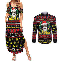 Skull Have A Rad Christmas Couples Matching Summer Maxi Dress and Long Sleeve Button Shirt Xmas Holiday Patterns - Wonder Print Shop