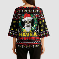 Skull Have A Rad Christmas Kimono Sleeve Blouse Xmas Holiday Patterns - Wonder Print Shop