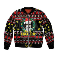 Skull Have A Rad Christmas Sleeve Zip Bomber Jacket Xmas Holiday Patterns - Wonder Print Shop