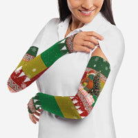 Guinea Bissau Christmas Arm Sleeves with Santa Penguin Christmas Tree and Red Green Yellow Snowflake - Wonder Print Shop