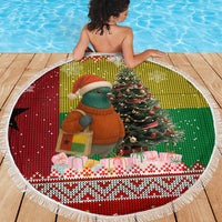 Guinea Bissau Christmas Beach Blanket with Santa Penguin Christmas Tree and Red Green Yellow Snowflake - Wonder Print Shop