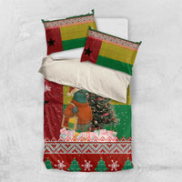 Guinea Bissau Christmas Bedding Set with Santa Penguin Christmas Tree and Red Green Yellow Snowflake - Wonder Print Shop