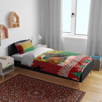 Guinea Bissau Christmas Bedding Set with Santa Penguin Christmas Tree and Red Green Yellow Snowflake - Wonder Print Shop