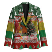 Guinea Bissau Christmas Blazer with Santa Penguin Christmas Tree and Red Green Yellow Snowflake - Wonder Print Shop