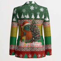 Guinea Bissau Christmas Blazer with Santa Penguin Christmas Tree and Red Green Yellow Snowflake - Wonder Print Shop