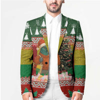 Guinea Bissau Christmas Blazer with Santa Penguin Christmas Tree and Red Green Yellow Snowflake - Wonder Print Shop
