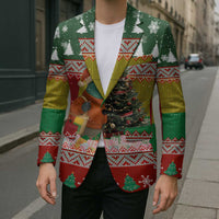 Guinea Bissau Christmas Blazer with Santa Penguin Christmas Tree and Red Green Yellow Snowflake - Wonder Print Shop