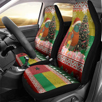 Guinea Bissau Christmas Car Seat Cover with Santa Penguin Christmas Tree and Red Green Yellow Snowflake - Wonder Print Shop