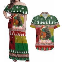 Guinea Bissau Christmas Couples Matching Off Shoulder Maxi Dress and Hawaiian Shirt with Santa Penguin Christmas Tree and Red Green Yellow Snowflake - Wonder Print Shop
