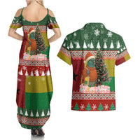 Guinea Bissau Christmas Couples Matching Summer Maxi Dress and Hawaiian Shirt with Santa Penguin Christmas Tree and Red Green Yellow Snowflake - Wonder Print Shop