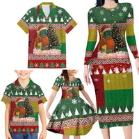 Guinea Bissau Christmas Family Matching Long Sleeve Bodycon Dress and Hawaiian Shirt with Santa Penguin Christmas Tree and Red Green Yellow Snowflake - Wonder Print Shop