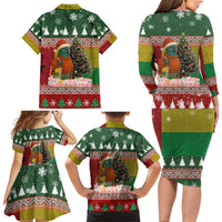 Guinea Bissau Christmas Family Matching Long Sleeve Bodycon Dress and Hawaiian Shirt with Santa Penguin Christmas Tree and Red Green Yellow Snowflake - Wonder Print Shop