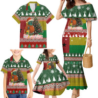 Guinea Bissau Christmas Family Matching Mermaid Dress and Hawaiian Shirt with Santa Penguin Christmas Tree and Red Green Yellow Snowflake - Wonder Print Shop