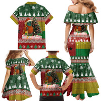 Guinea Bissau Christmas Family Matching Mermaid Dress and Hawaiian Shirt with Santa Penguin Christmas Tree and Red Green Yellow Snowflake - Wonder Print Shop