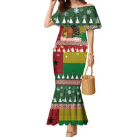 Guinea Bissau Christmas Family Matching Mermaid Dress and Hawaiian Shirt with Santa Penguin Christmas Tree and Red Green Yellow Snowflake - Wonder Print Shop