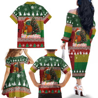 Guinea Bissau Christmas Family Matching Off The Shoulder Long Sleeve Dress and Hawaiian Shirt with Santa Penguin Christmas Tree and Red Green Yellow Snowflake - Wonder Print Shop