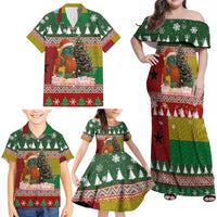 Guinea Bissau Christmas Family Matching Off Shoulder Maxi Dress and Hawaiian Shirt with Santa Penguin Christmas Tree and Red Green Yellow Snowflake - Wonder Print Shop