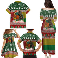 Guinea Bissau Christmas Family Matching Puletasi and Hawaiian Shirt with Santa Penguin Christmas Tree and Red Green Yellow Snowflake - Wonder Print Shop
