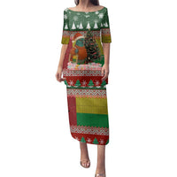 Guinea Bissau Christmas Family Matching Puletasi and Hawaiian Shirt with Santa Penguin Christmas Tree and Red Green Yellow Snowflake - Wonder Print Shop