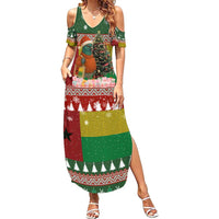 Guinea Bissau Christmas Family Matching Summer Maxi Dress and Hawaiian Shirt with Santa Penguin Christmas Tree and Red Green Yellow Snowflake - Wonder Print Shop
