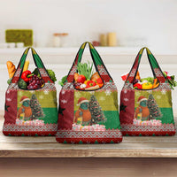 Guinea Bissau Christmas Grocery Bag with Santa Penguin Christmas Tree and Red Green Yellow Snowflake - Wonder Print Shop