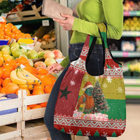 Guinea Bissau Christmas Grocery Bag with Santa Penguin Christmas Tree and Red Green Yellow Snowflake - Wonder Print Shop