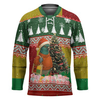 Guinea Bissau Christmas Hockey Jersey with Santa Penguin Christmas Tree and Red Green Yellow Snowflake - Wonder Print Shop