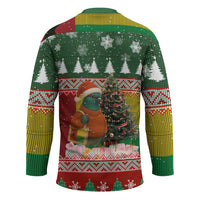 Guinea Bissau Christmas Hockey Jersey with Santa Penguin Christmas Tree and Red Green Yellow Snowflake - Wonder Print Shop